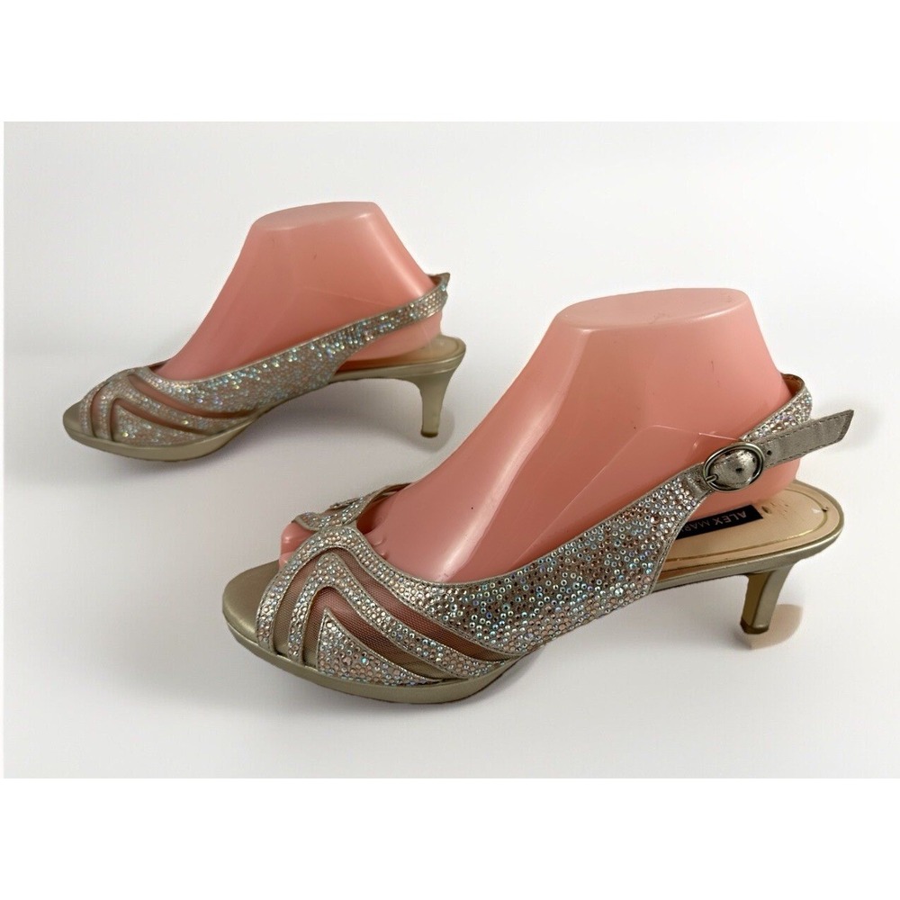 Alex Marie Formal Sandals 8.5M Heels Slingback Gold Pink Iridescent Rhinestones